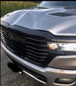 Dodge-Ram-Truck-hit-by-deer-with-dent-in-hood-at-KB-Body-Shop-Merrill-WI-